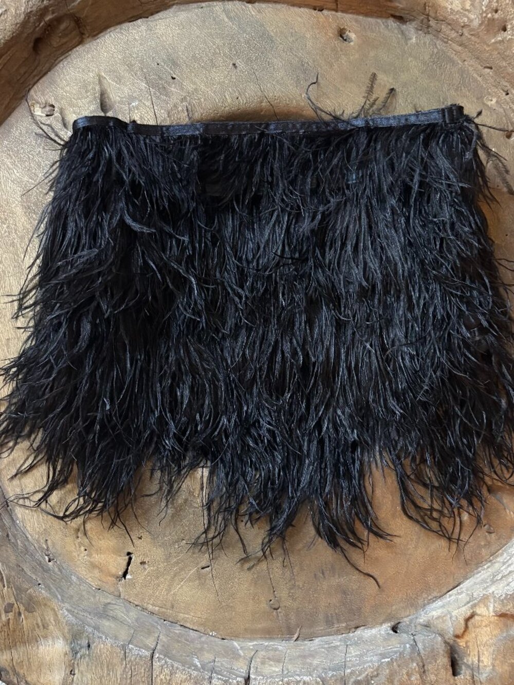 En Saison Black Feather Trim Crop Top